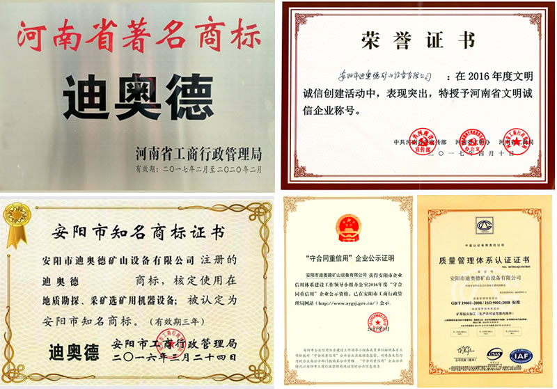 资质荣誉安阳市迪奥德矿山设备有限公司
